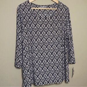 JM Collection Blouse Shirt Women 2X Black White Graphic Diamond Textured New